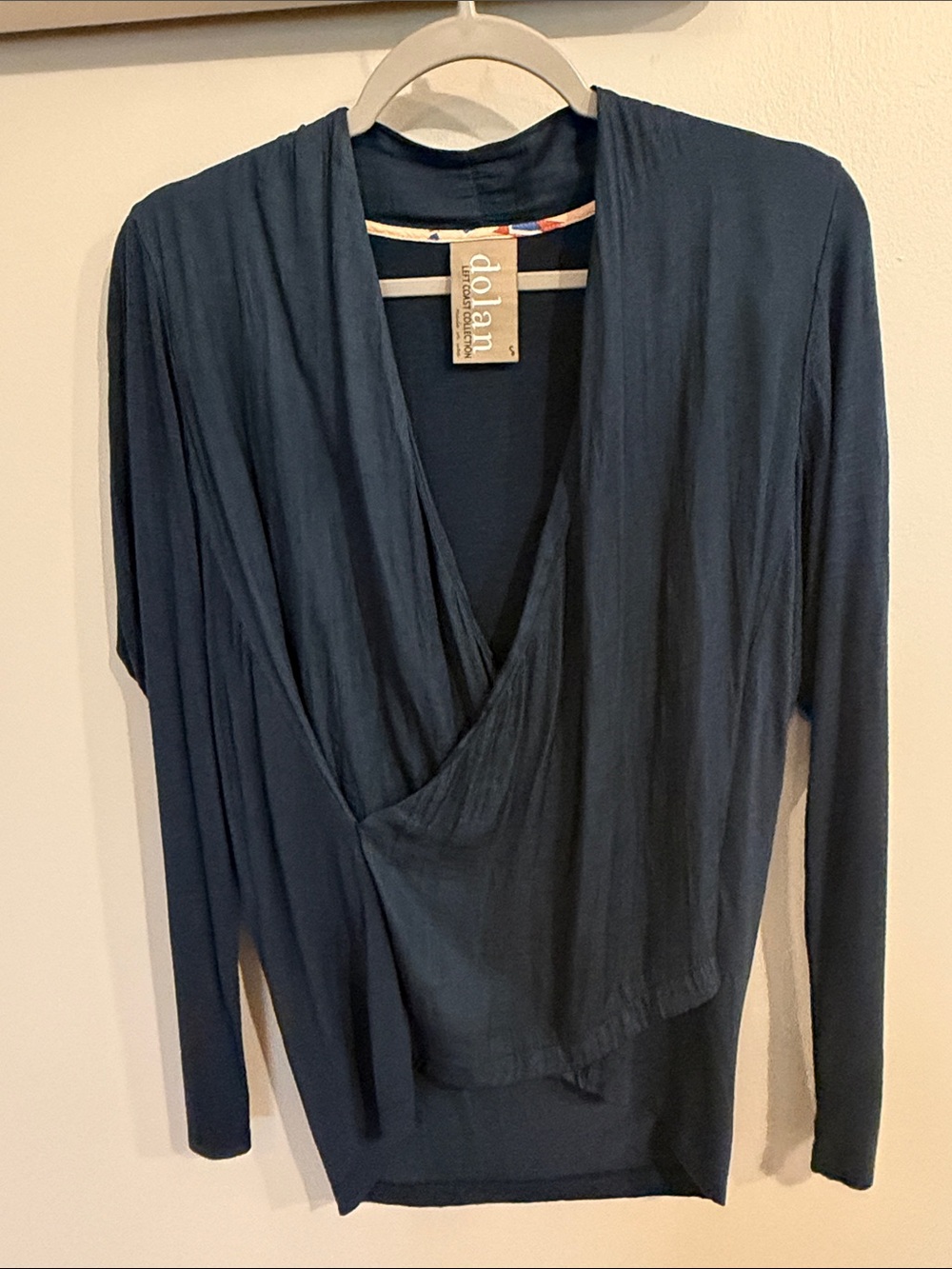 Dolan Dusty Blue Long Sleeve Left-Front Wrap Top